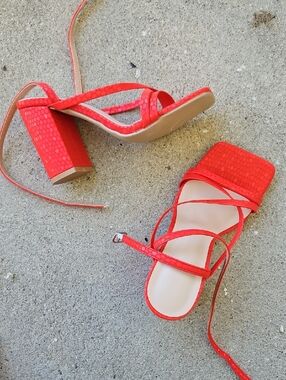 Red Strappy Block Heel Sandal Size 5